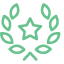 Icon of a green star with a laurel wreath, representing achievements in digital marketing and web development.