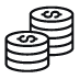 Icon of a stack of coins on a black background, symbolizing financial growth in digital marketing and web services.
