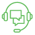 A green icon featuring a headset and a speech bubble, symbolizing digital marketing and communication services