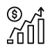 Black and white icon depicting a graph with a dollar sign, symbolizing financial growth and digital marketing strategies.