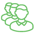 A green icon depicting people in a circle, symbolizing community and collaboration in digital marketing services