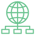 A green globe connected by three lines, symbolizing a digital marketing network across major U.S. cities.
